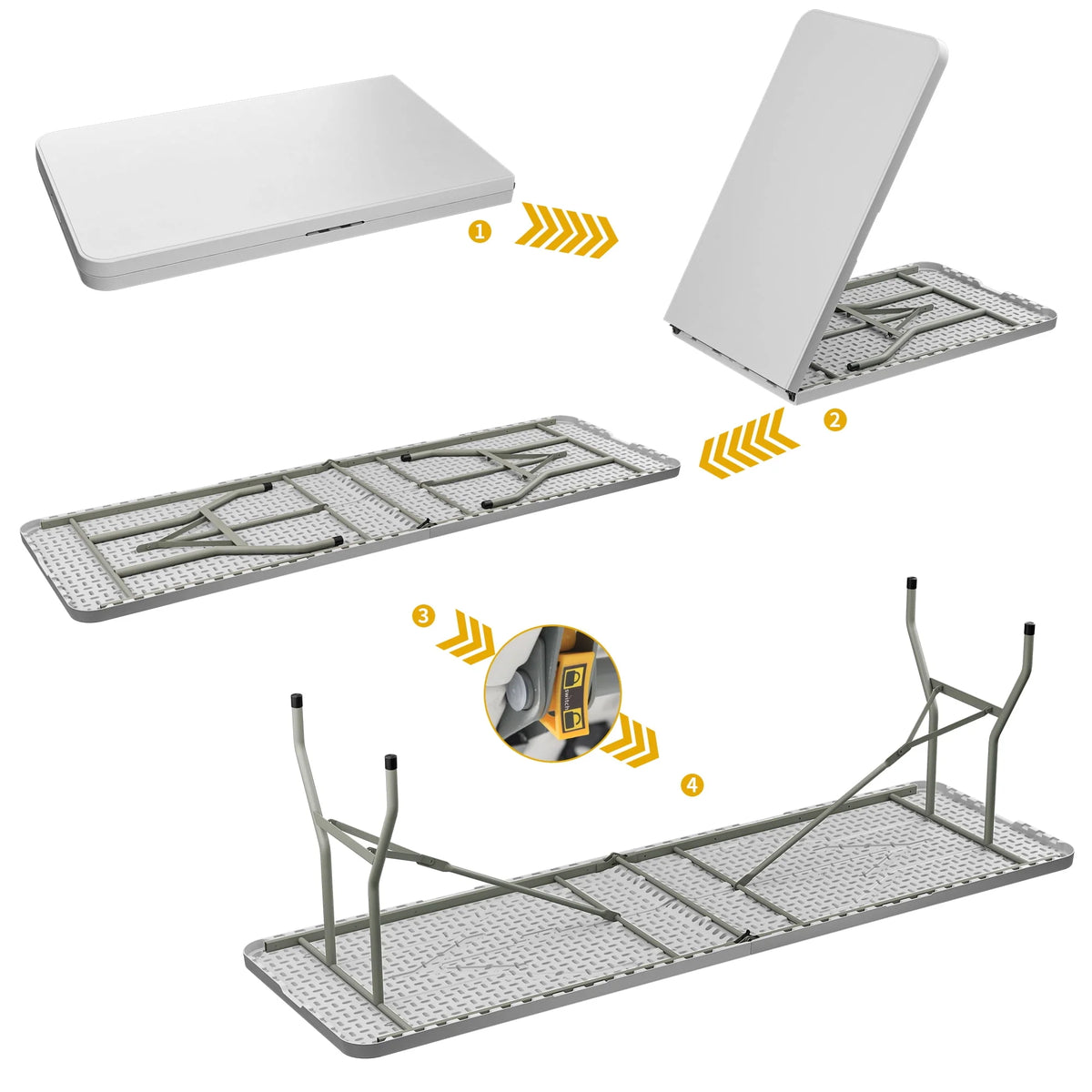 8FT Heavy Duty Folding Table with Carrying Handle White Q19219