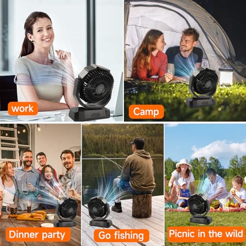 Camping Fan with LED Lantern, 40000mAh Rechargeable Portable Fan with Remote, Black B690