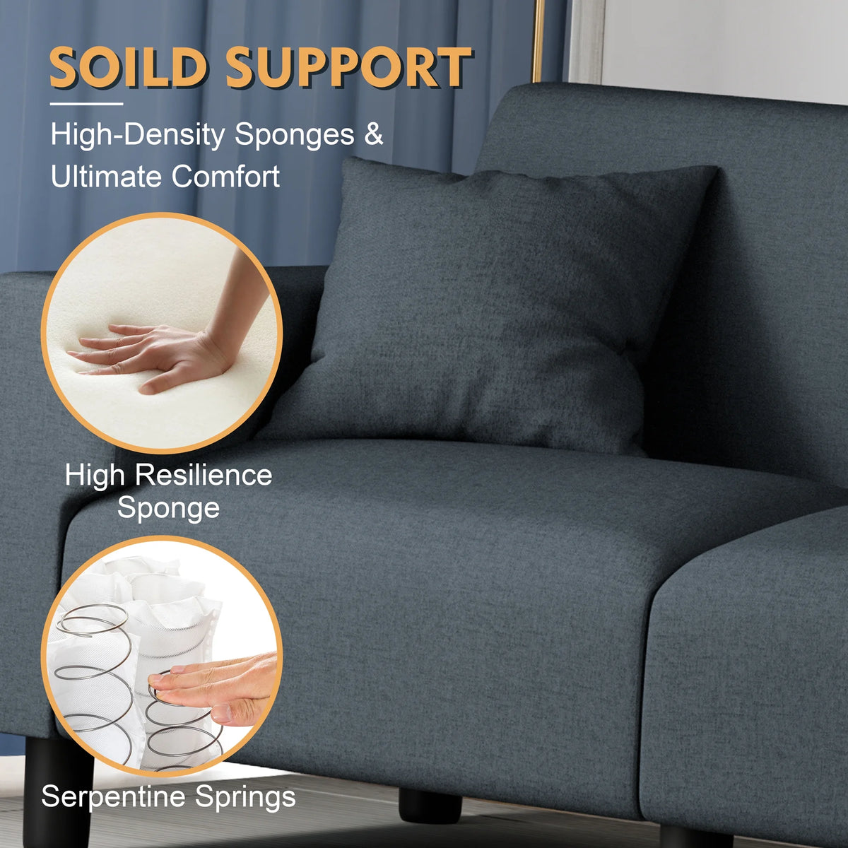Dark Grey 3-Seater Sofa with Two Pillows N2065
