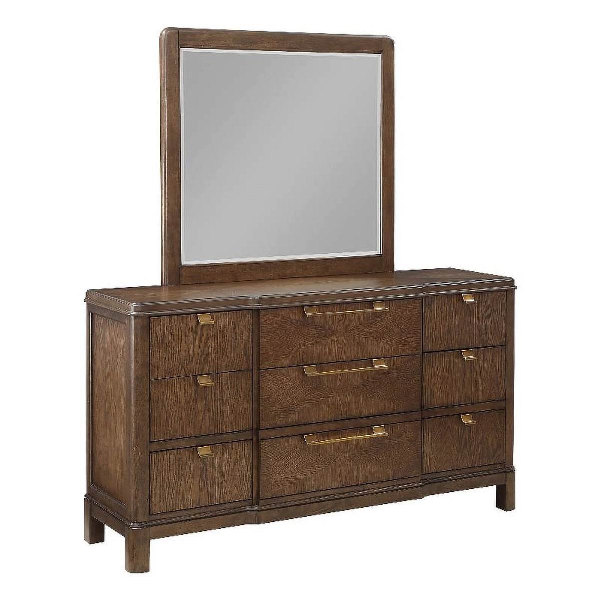 Walnut Brown Wood 6-drawer Dresser and Mirror Z378666