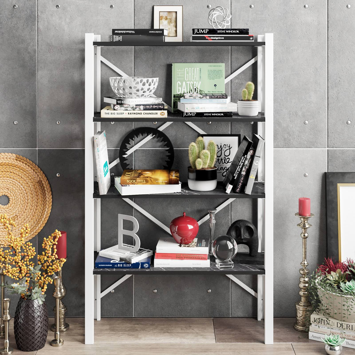 White Metal Wood Bookcase I411987