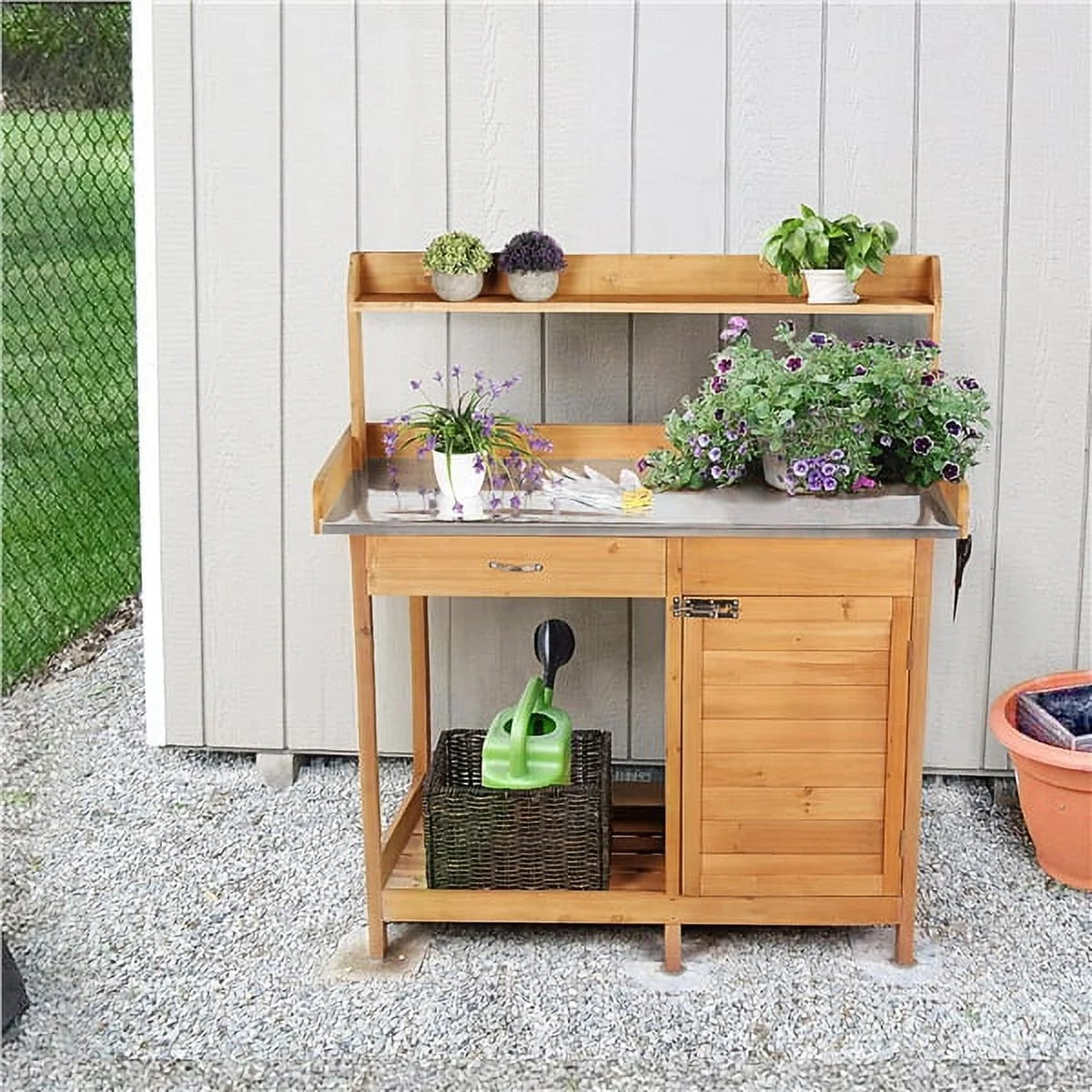 Wooden Garden Potting Bench with Cabinet I164