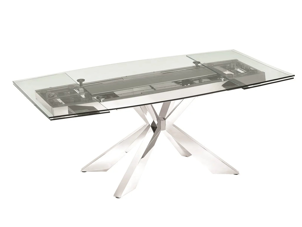 Clear Glass Dining Table with Polished Stainless Steel Base O8195