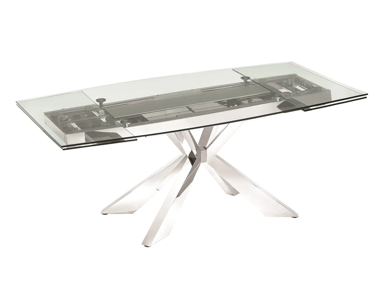 Clear Glass Dining Table with Polished Stainless Steel Base O8195