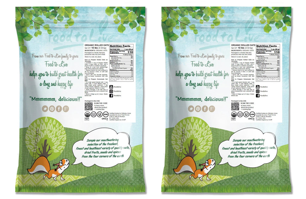 Organic Rolled Oats 20 Pounds Non-GMO Kosher Raw Vegan S61593