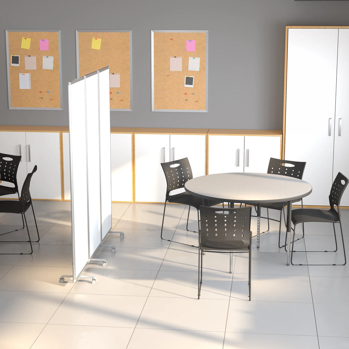 Mobile Magnetic Whiteboard Partition with Lockable Casters U41383