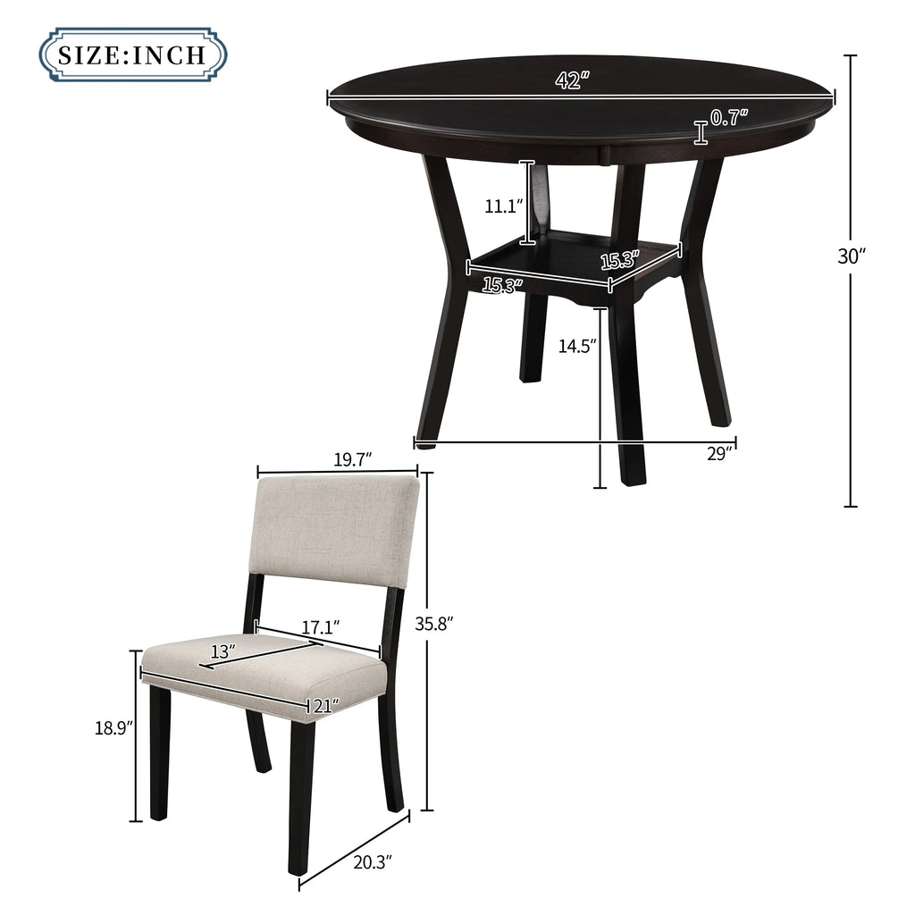 5-Piece Round Dining Table Set with 4 Upholstered Chairs T626