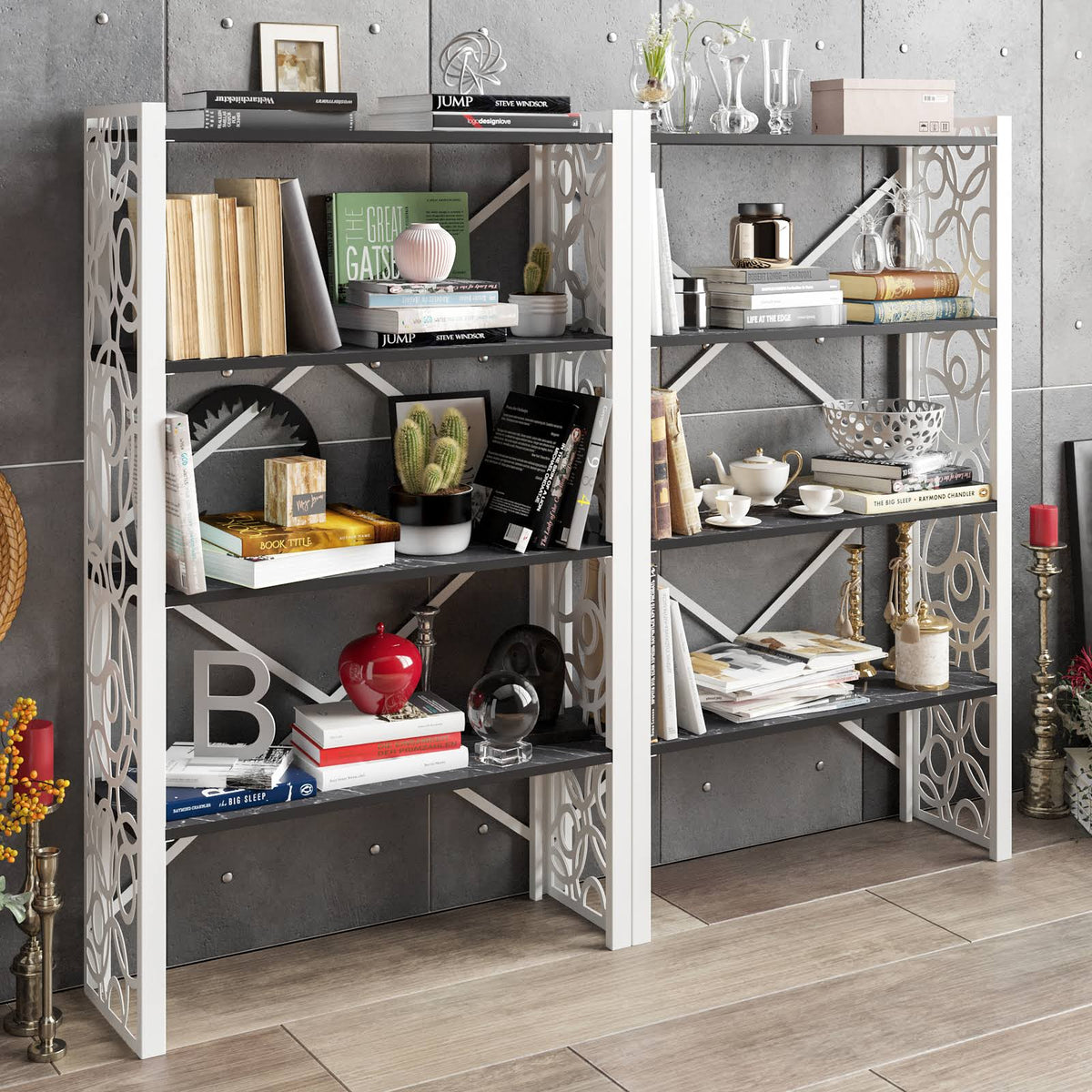 White Metal Wood Bookcase I411987