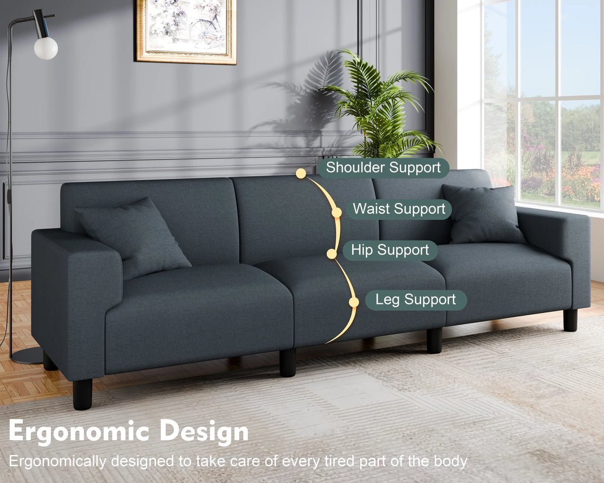 Dark Grey 3-Seater Sofa with Two Pillows N2065