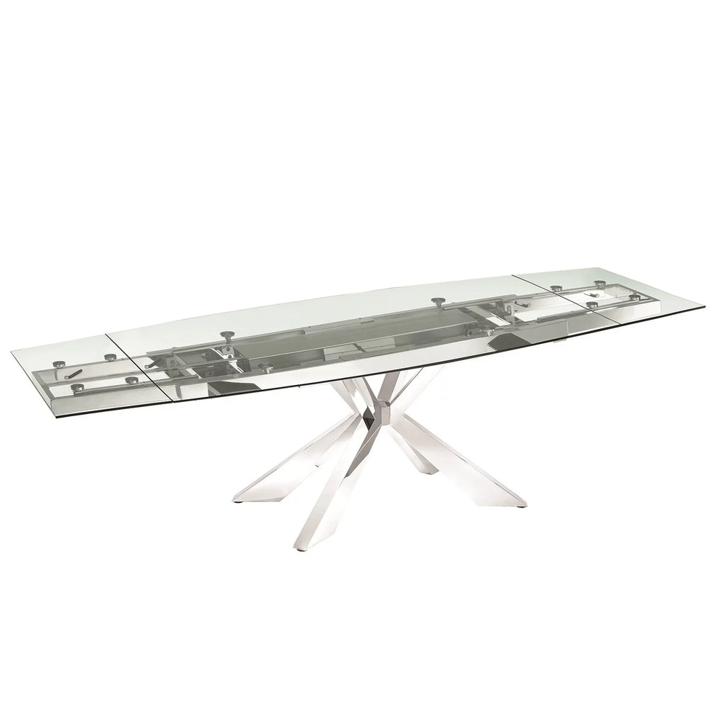 Clear Glass Dining Table with Polished Stainless Steel Base O8195
