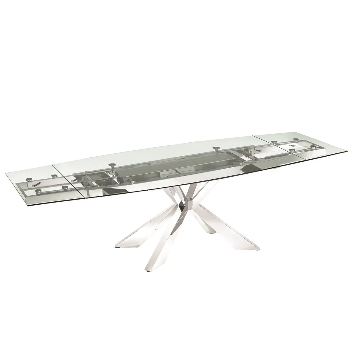 Clear Glass Dining Table with Polished Stainless Steel Base O8195