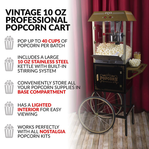 10-Ounce Popcorn Cart 59 Inches Tall Black M5163