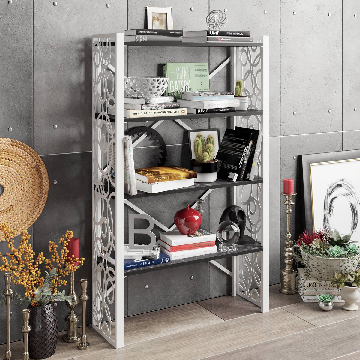 White Metal Wood Bookcase I411987