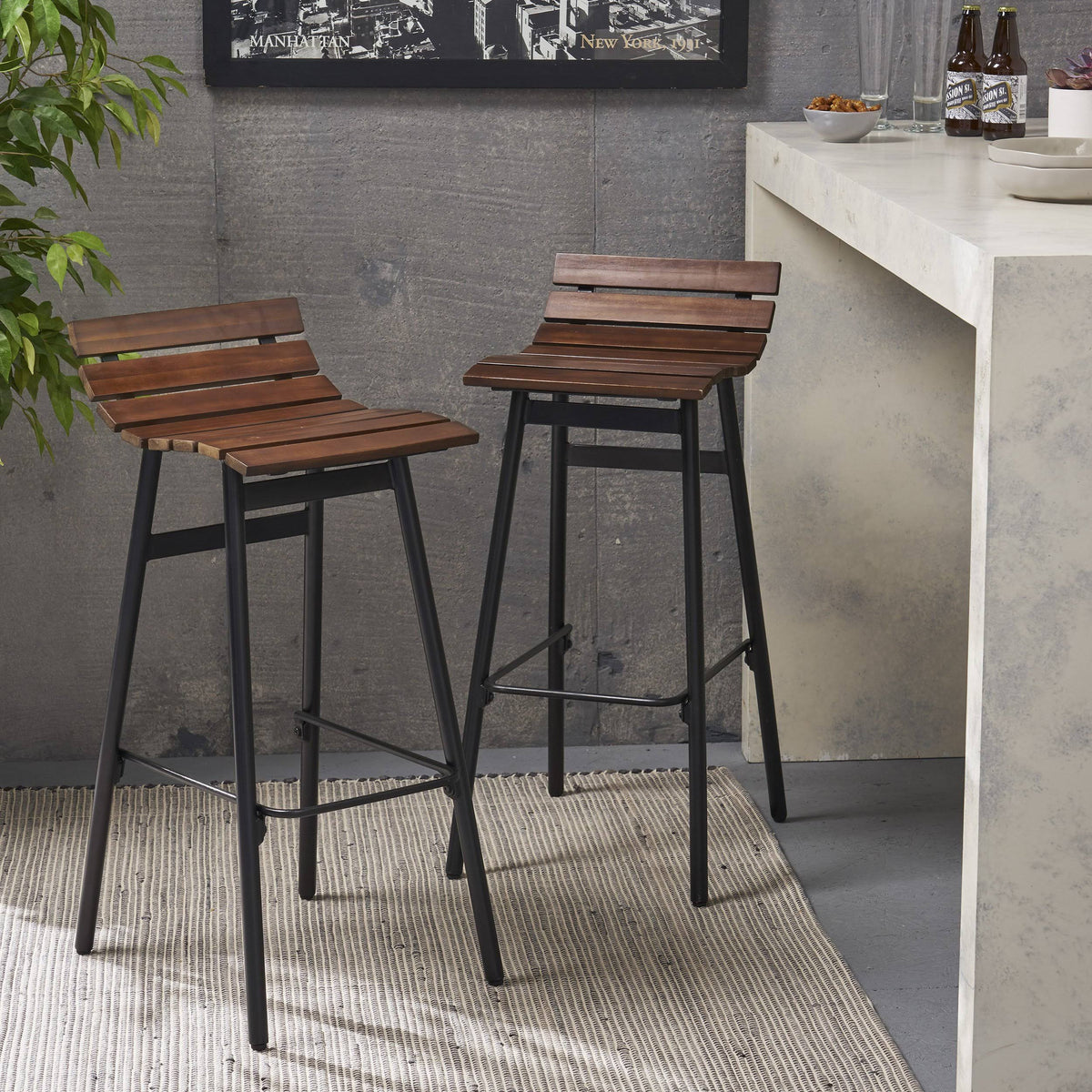 Wooden Barstool Set of 2 Gray Black Y616785