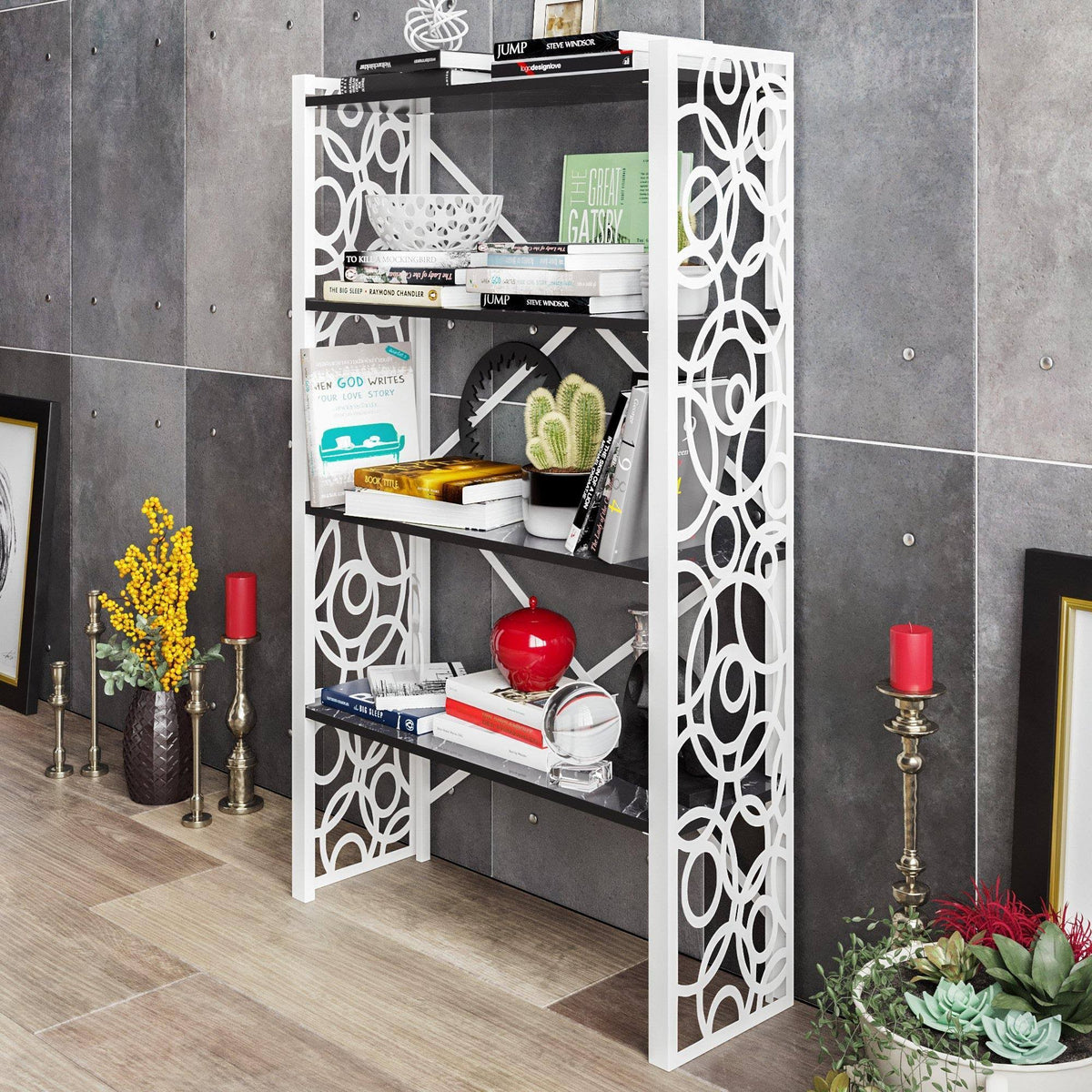 White Metal Wood Bookcase I411987
