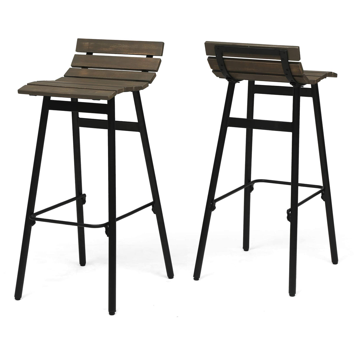 Wooden Barstool Set of 2 Gray Black Y616785
