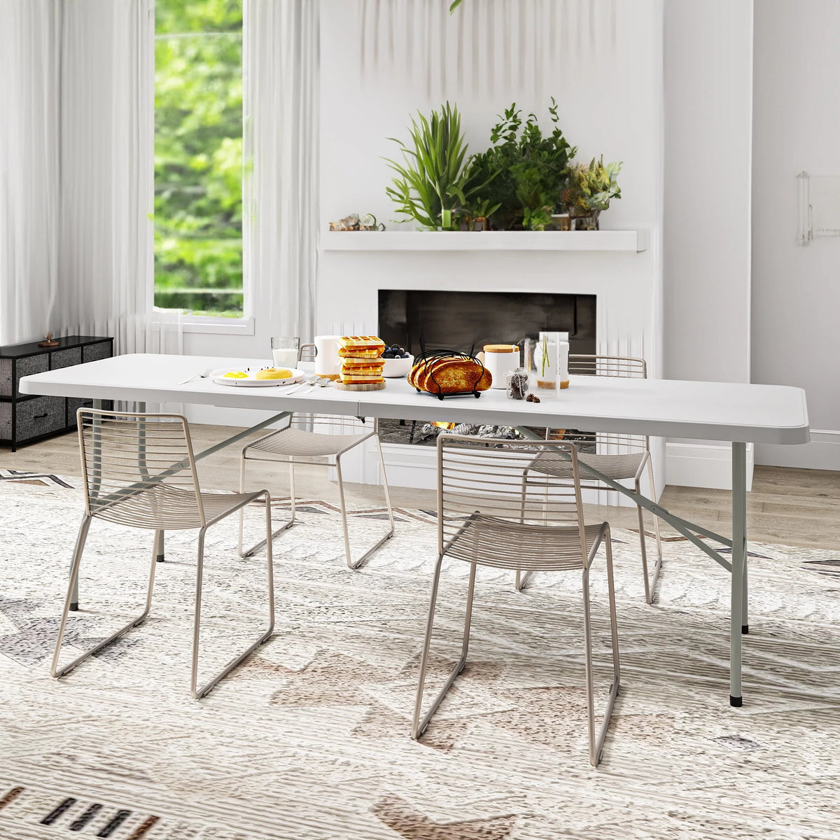 8FT Heavy Duty Folding Table with Carrying Handle White Q19219