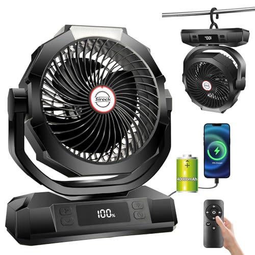 Camping Fan with LED Lantern, 40000mAh Rechargeable Portable Fan with Remote, Black B690