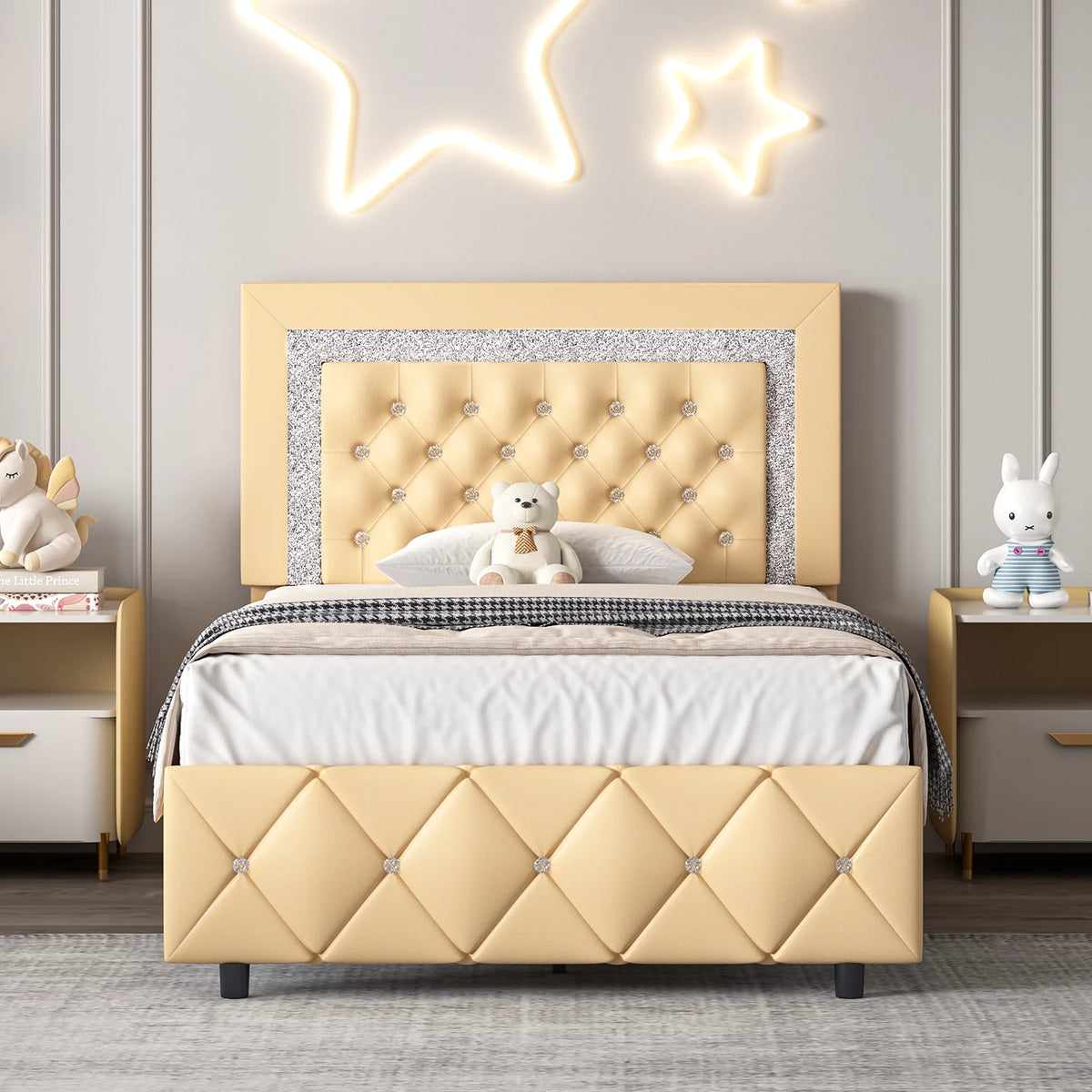 Black Twin Size Upholstered Platform Bed Frame with Headboard U772