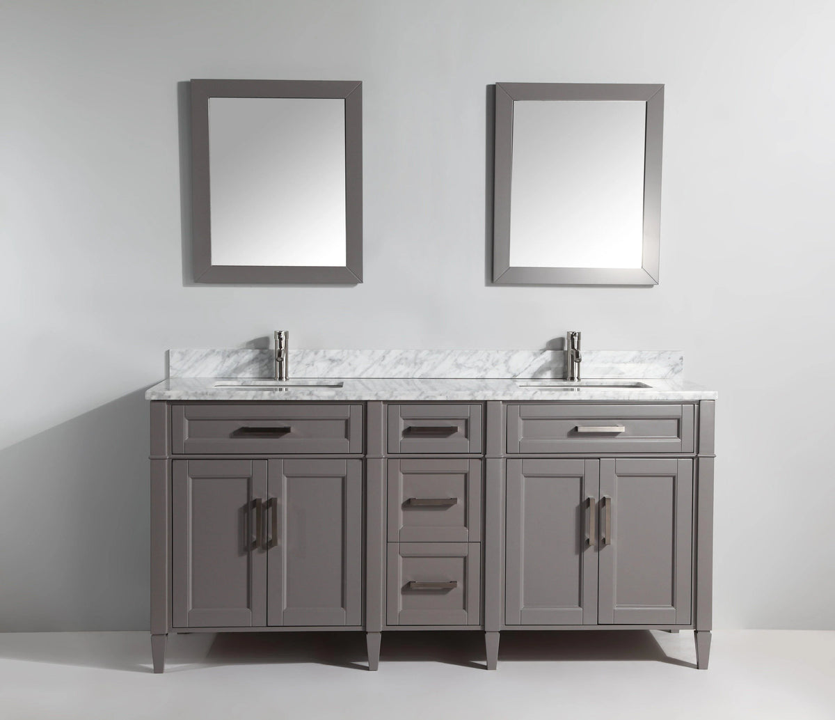 72 in. Grey Double Sink Vanity with Carrara Marble and Mirror J143601