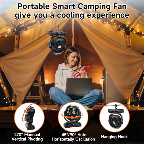 Camping Fan with LED Lantern, 40000mAh Rechargeable Portable Fan with Remote, Black B690