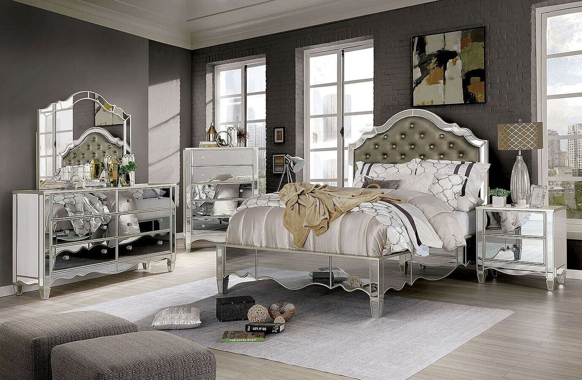 King Size 4pc Bedroom Set Dresser Mirror Nightstand Bedframe R35460