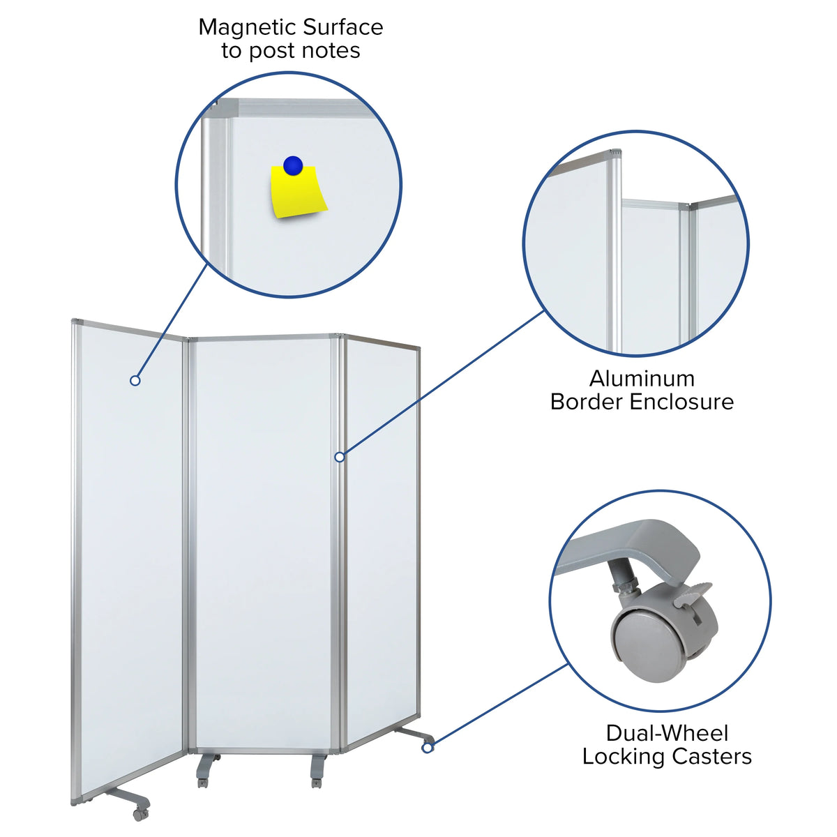 Mobile Magnetic Whiteboard Partition with Lockable Casters U41383