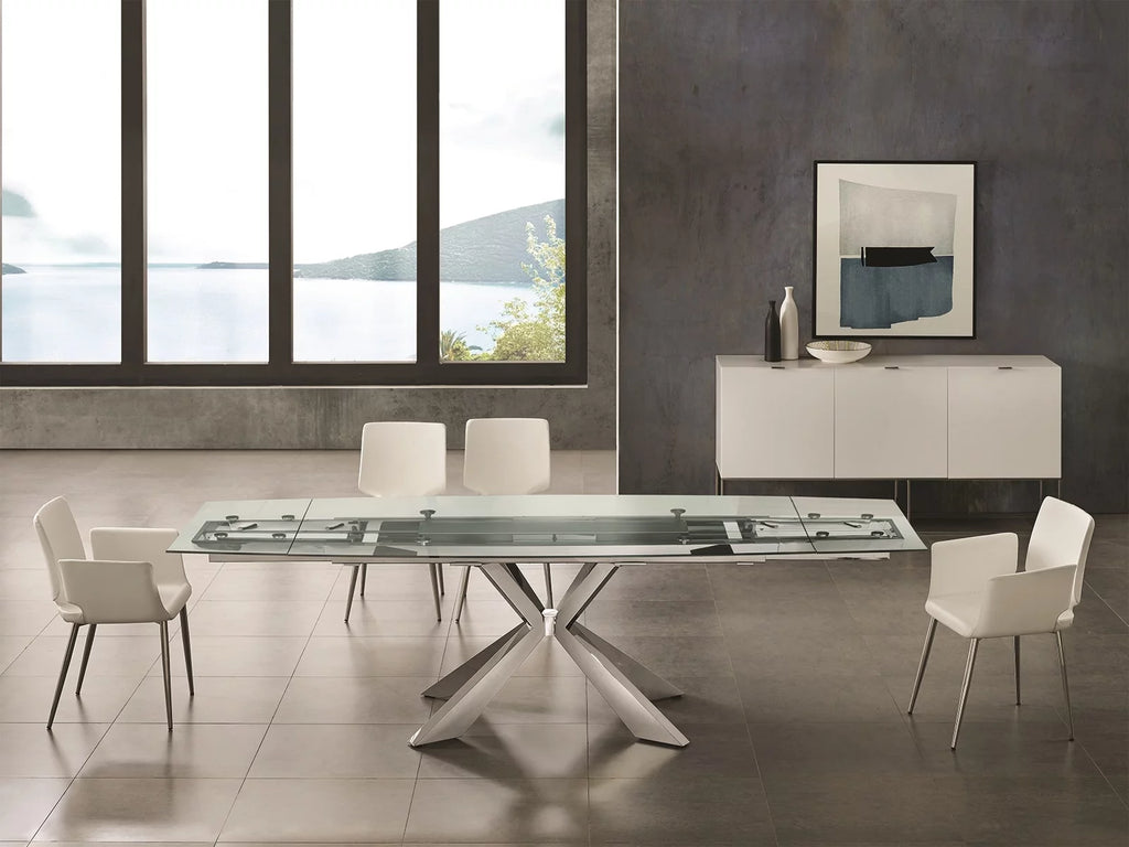 Clear Glass Dining Table with Polished Stainless Steel Base O8195