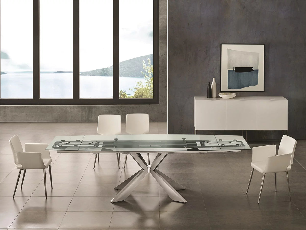 Clear Glass Dining Table with Polished Stainless Steel Base O8195