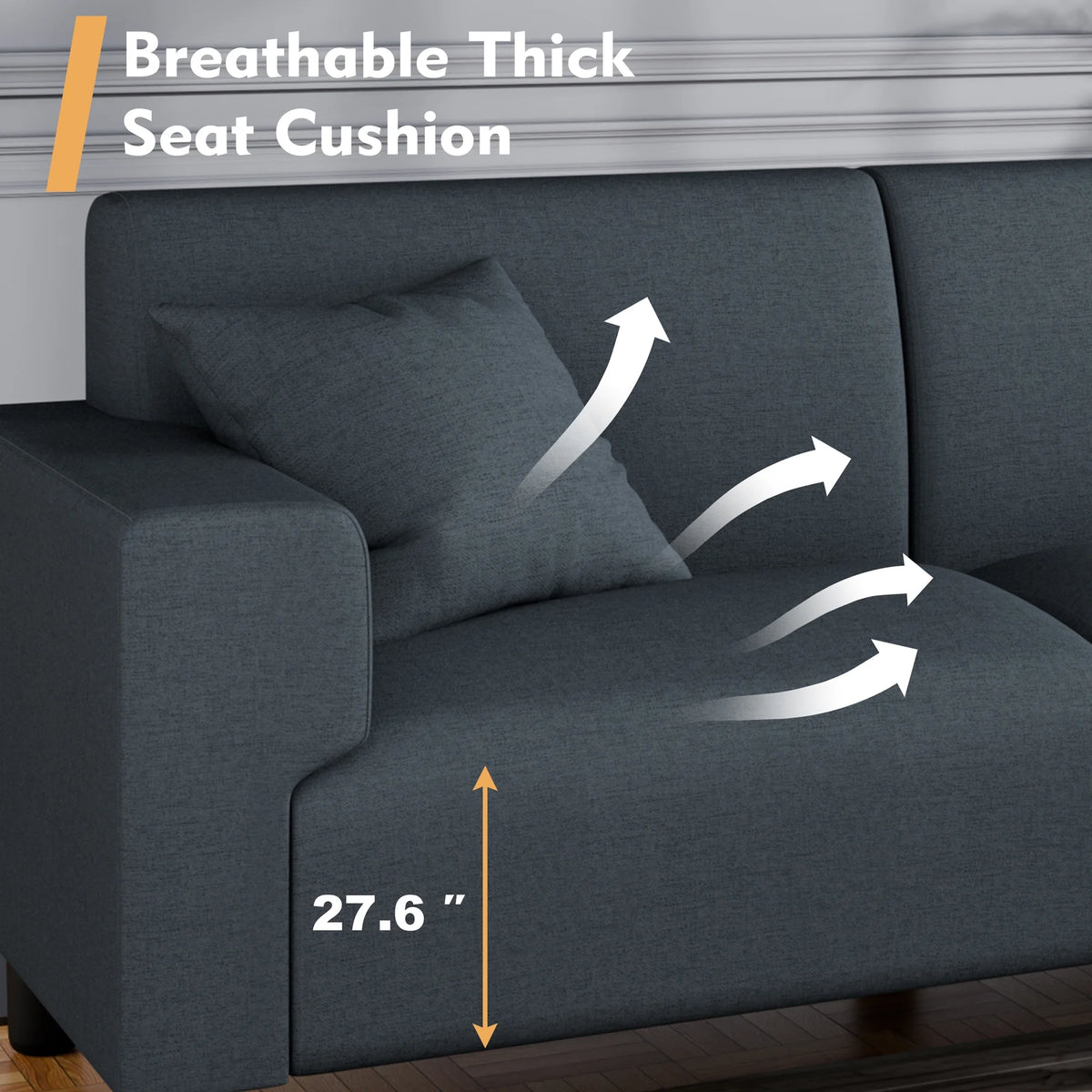 Dark Grey 3-Seater Sofa with Two Pillows N2065