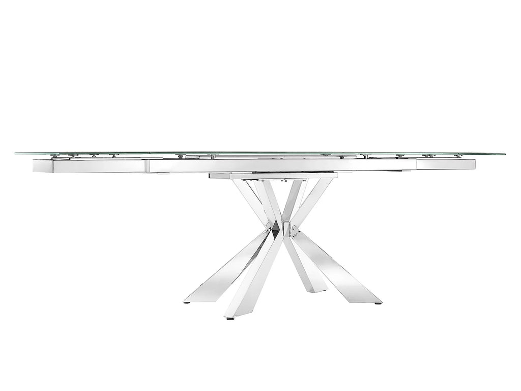 Clear Glass Dining Table with Polished Stainless Steel Base O8195