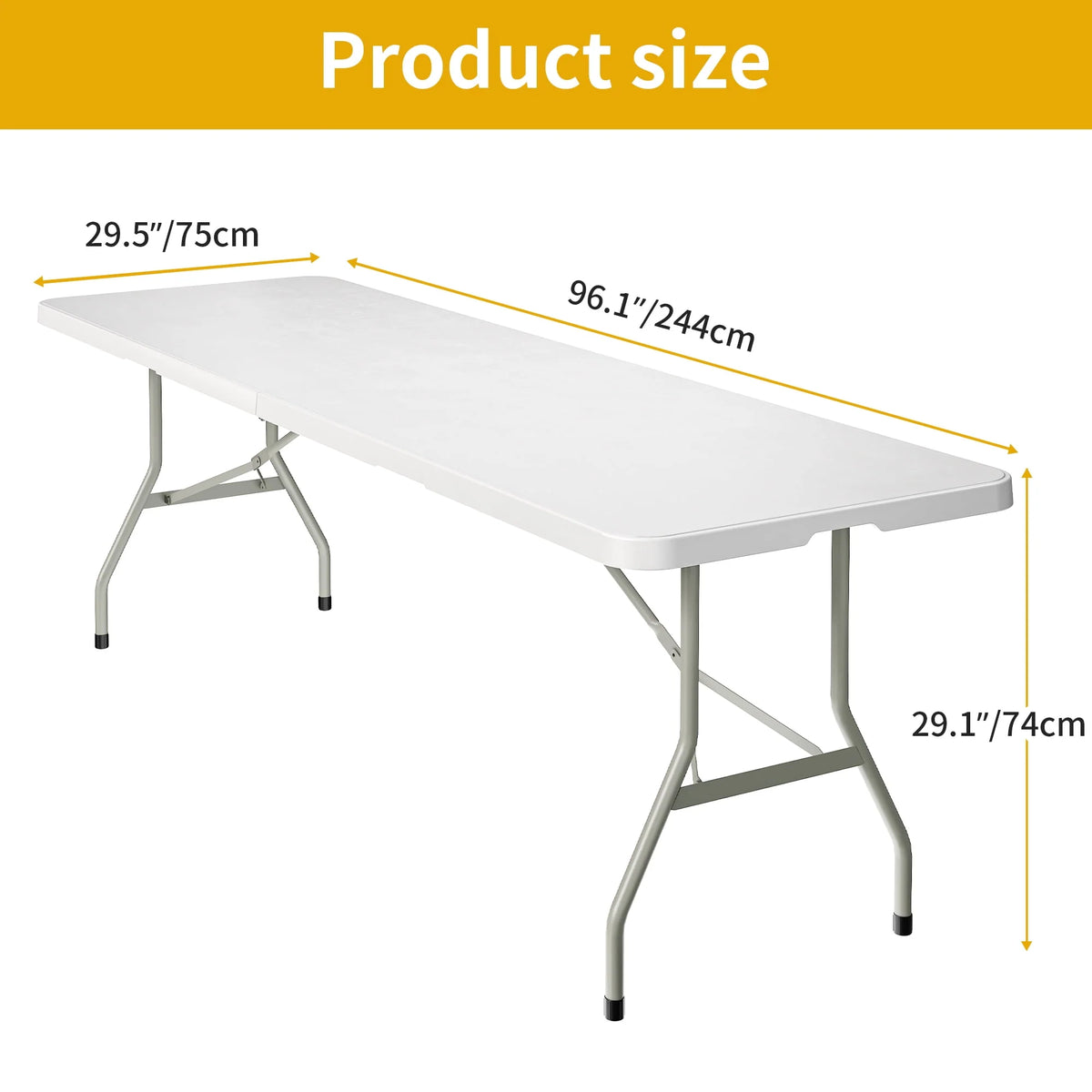 8FT Heavy Duty Folding Table with Carrying Handle White Q19219