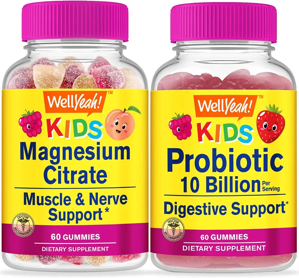 Magnesium Citrate Kids Probiotics 10B Gummies Bundle Chewable Gluten Free GMO Free Vitamin Supplement X141303
