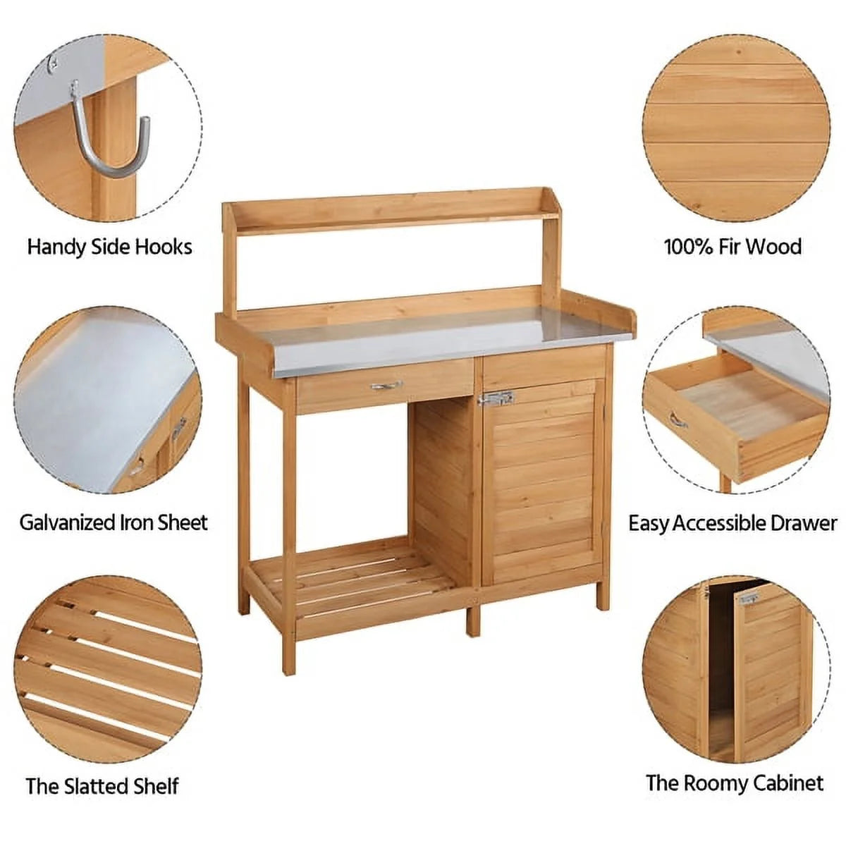 Wooden Garden Potting Bench with Cabinet I164
