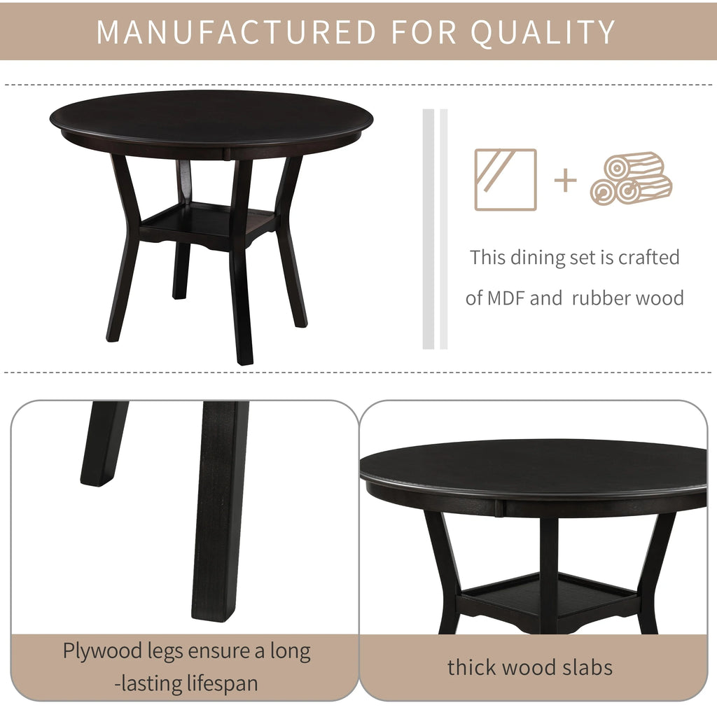 5-Piece Round Dining Table Set with 4 Upholstered Chairs T626