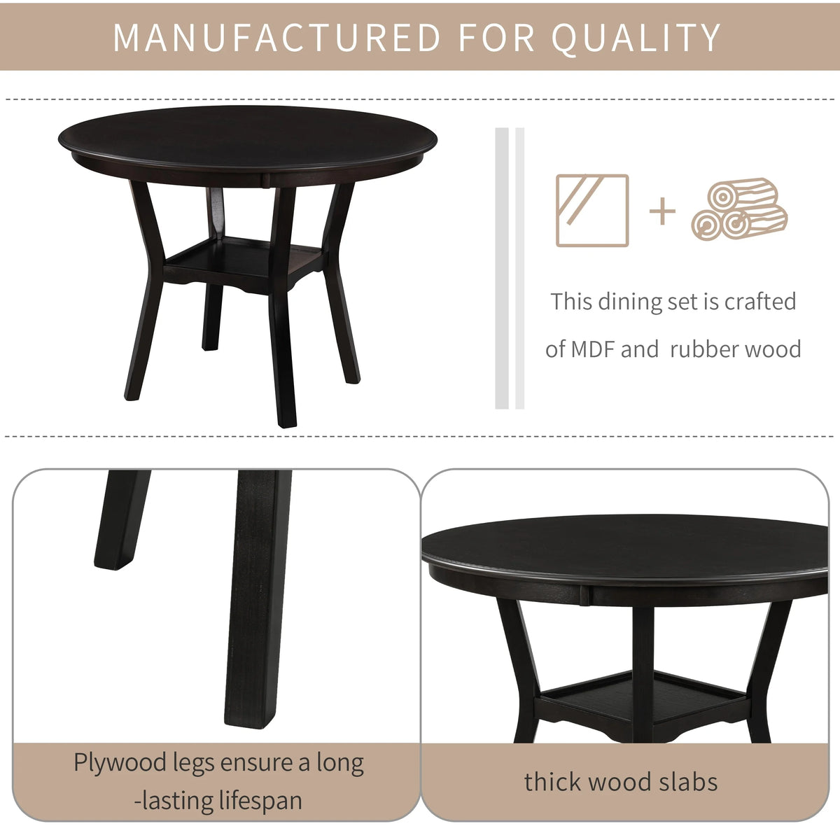 5-Piece Round Dining Table Set with 4 Upholstered Chairs T626